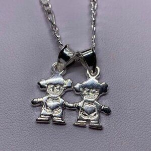 Women Figaro style chain with charm 2 girls - Real Silver 925